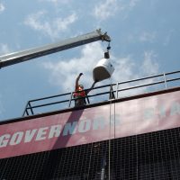 Sound system installation for outdoor stadium